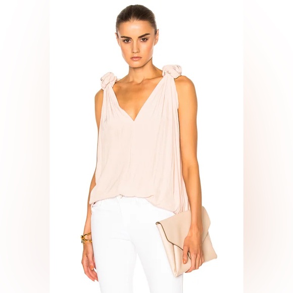 SMYTHE satin powder pink knotted shoulder V neck sleeveless blouse medium Vguc - Picture 2 of 11